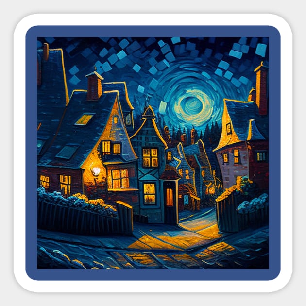 Starry Night Over Hogsmeade Village Sticker by Grassroots Green